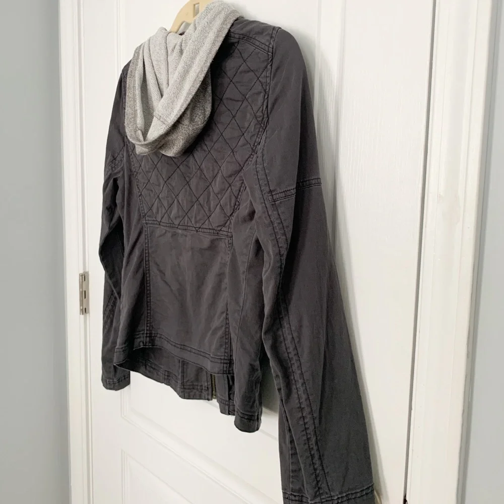 Express Grey Zip Up Hooded Canvas Jacket